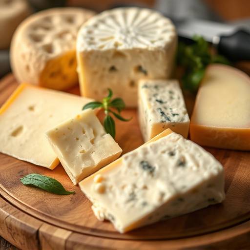 Assortment of Italian cheeses, including Parmigiano-Reggiano, mozzarella, and gorgonzola, arranged on a wooden board.