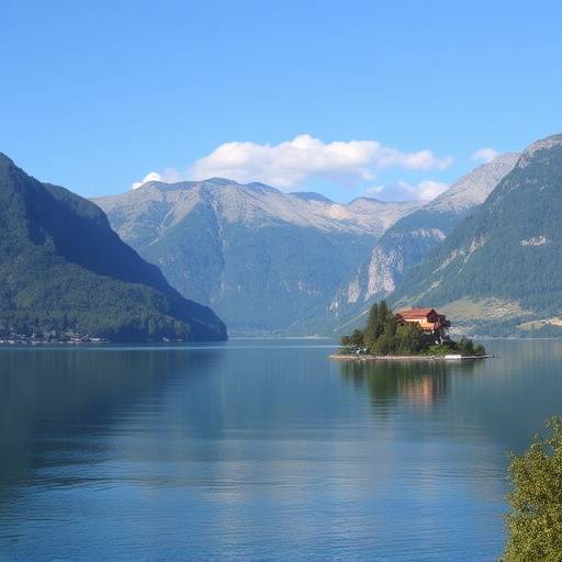 Lake Como surrounded by mountains in Lombardy, Italy