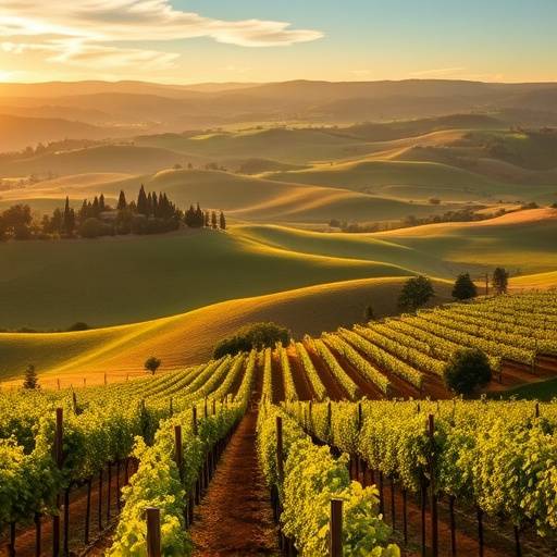 Rolling hills and vineyards in Tuscany, Italy