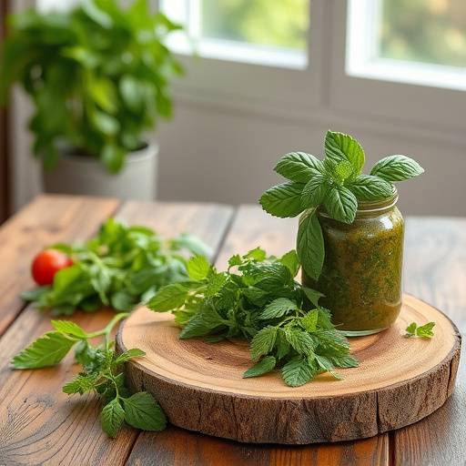Selection of Italian Pestos on rustic wooden table